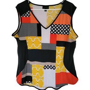 Retro 70's Groovy Artsy Blouse Womens Size XL Workstyle Sleeveless Worthington